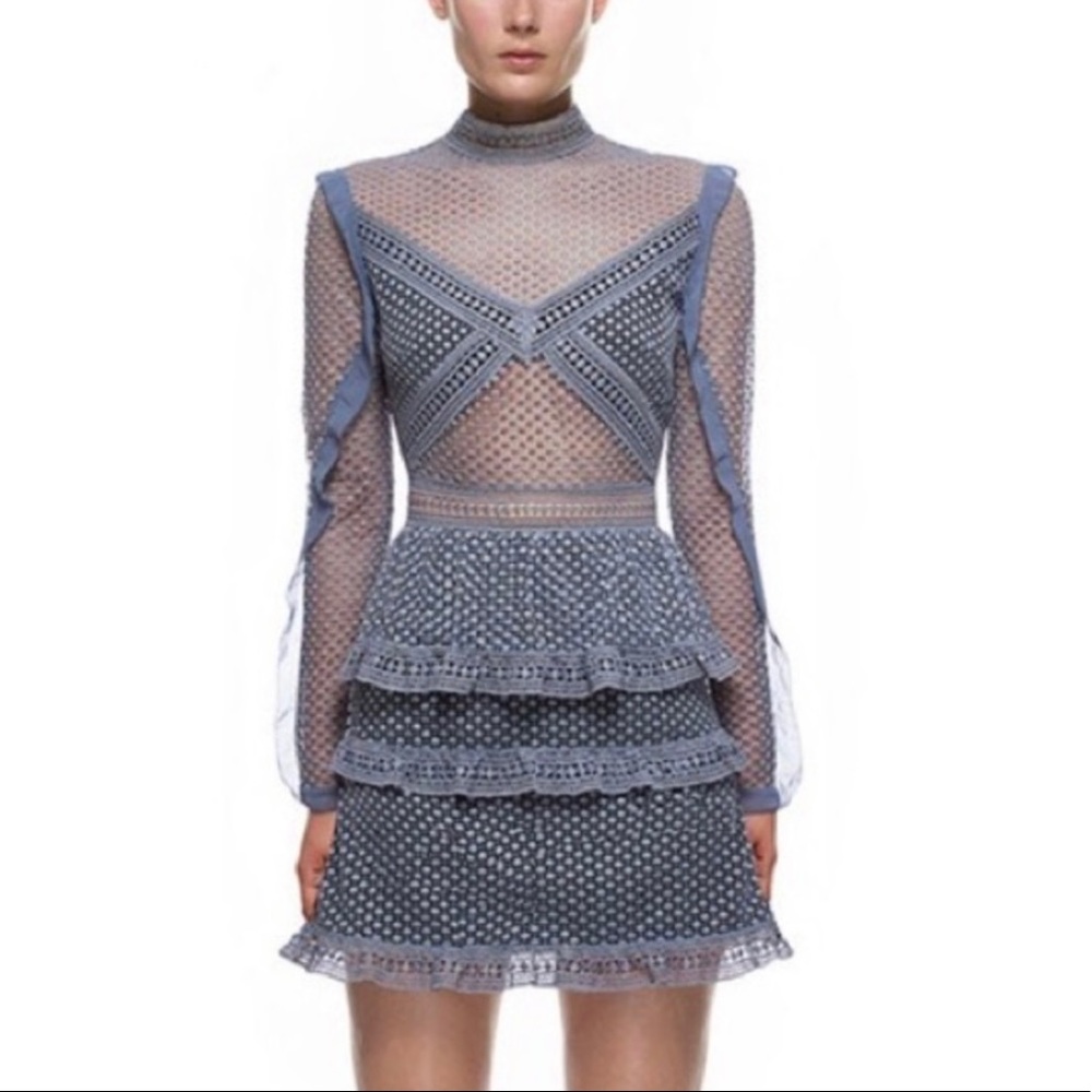 Self-Portrait Ruffled Lace Mini Dress